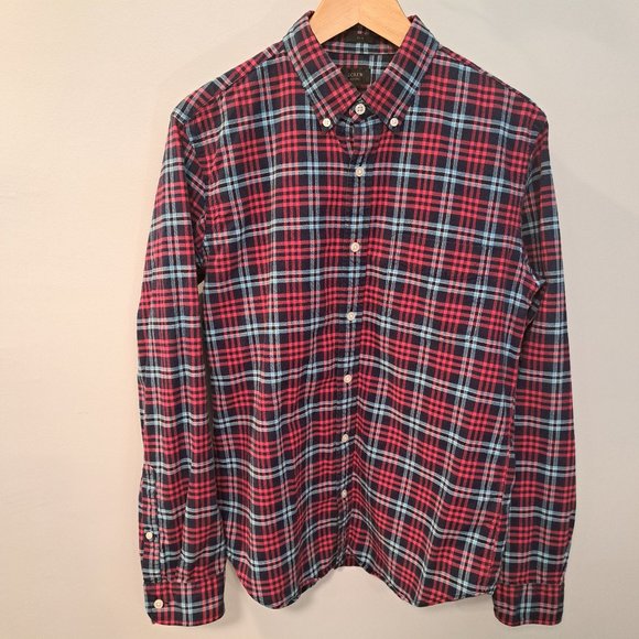 J. Crew men's medium slim fit oxford long sleeve plaid button down shirt - Picture 1 of 10